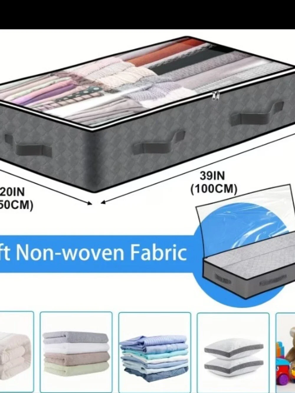 > 5 Large Gray Underbed Storage Bag - Organizer + 1 Organizer For Purses